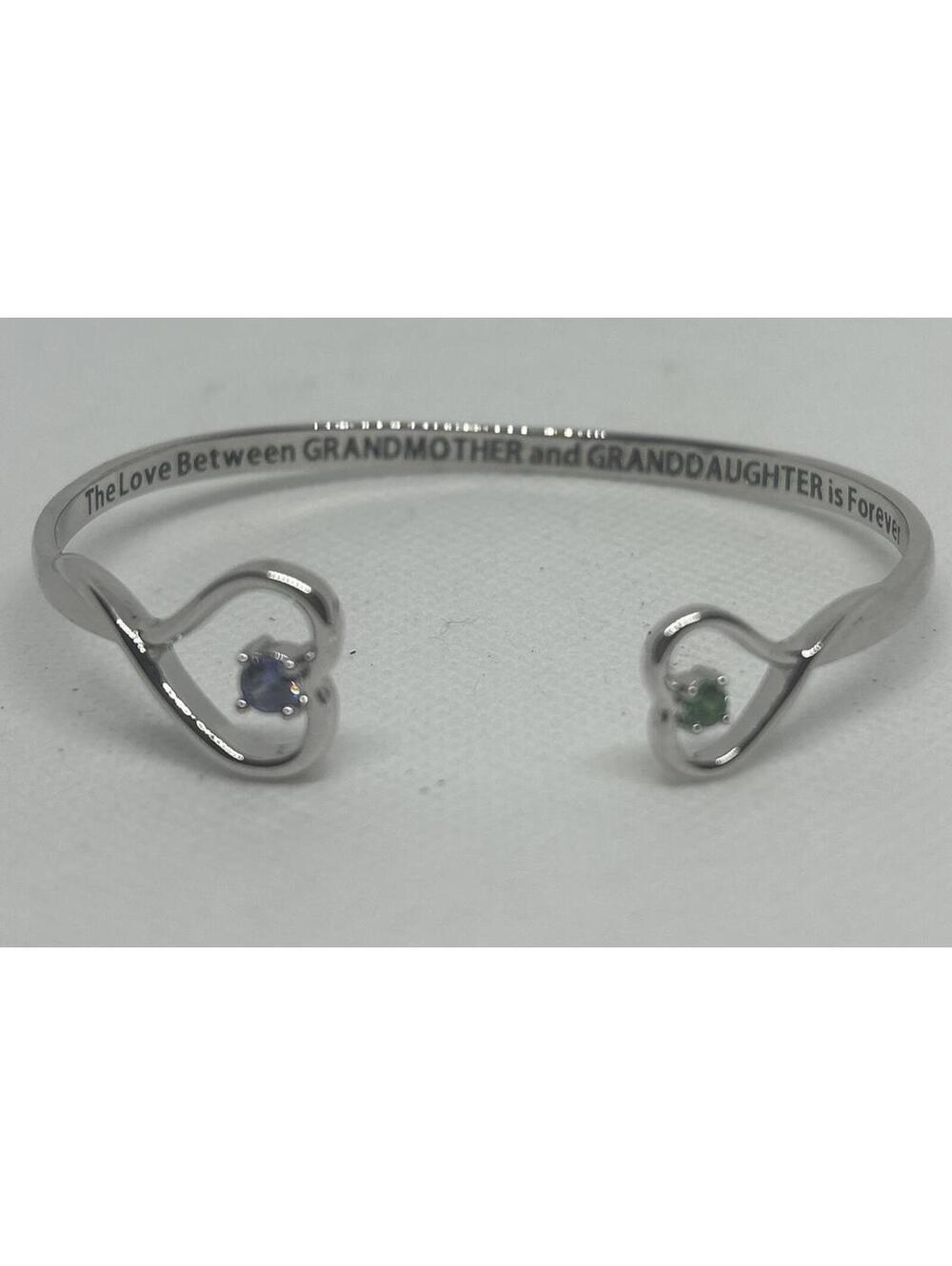 Grandmother Granddaughter Heart Cuff Bracelet Silver Tone Forever Love